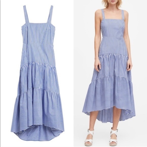 Banana Republic Poplin Tiered Maxi Dress size 14 Poplin Cotton High-low design - Picture 1 of 15